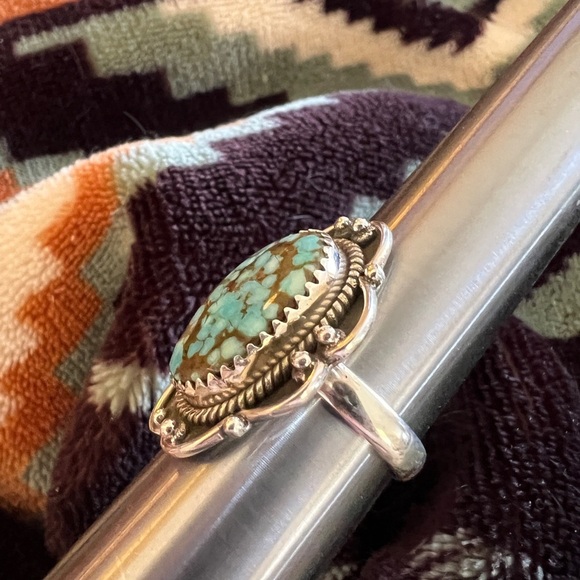 ❤️ RARE #8 Southwestern Turquoise Handcrafted Ring Size 6.5 - Picture 2 of 9